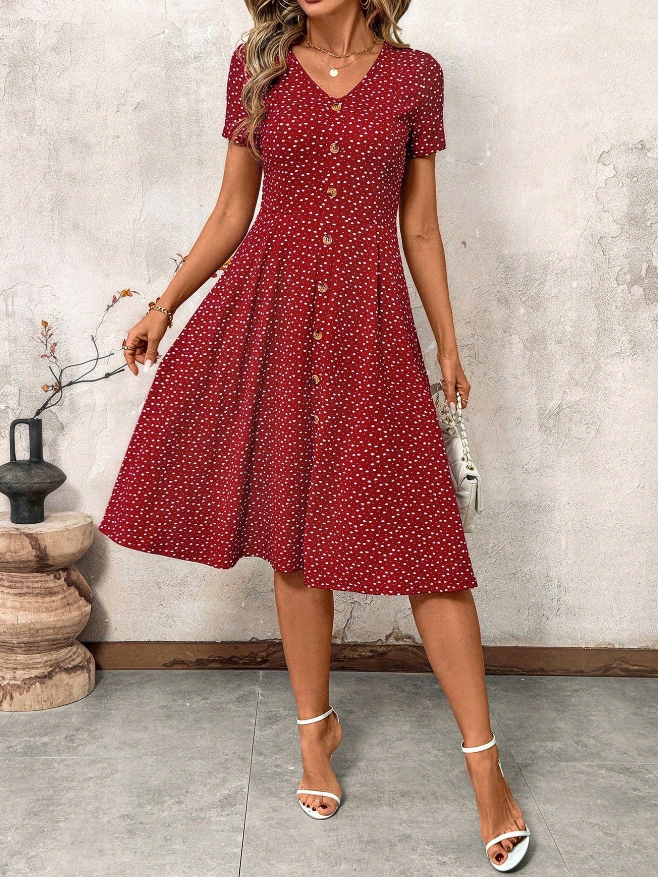 VIVETTE™ - Polka Dot Button-Front Dress