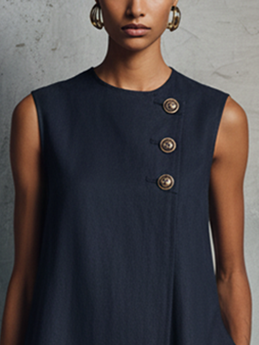 Talienne™ | Navy Sleeveless Round Neck Mini Dress
