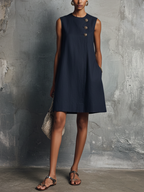 Talienne™ | Navy Sleeveless Round Neck Mini Dress