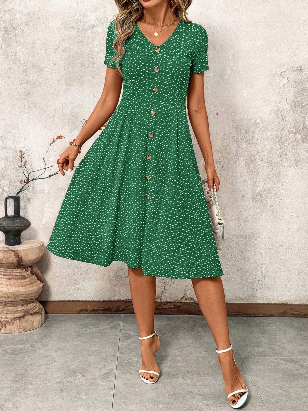 VIVETTE™ - Polka Dot Button-Front Dress