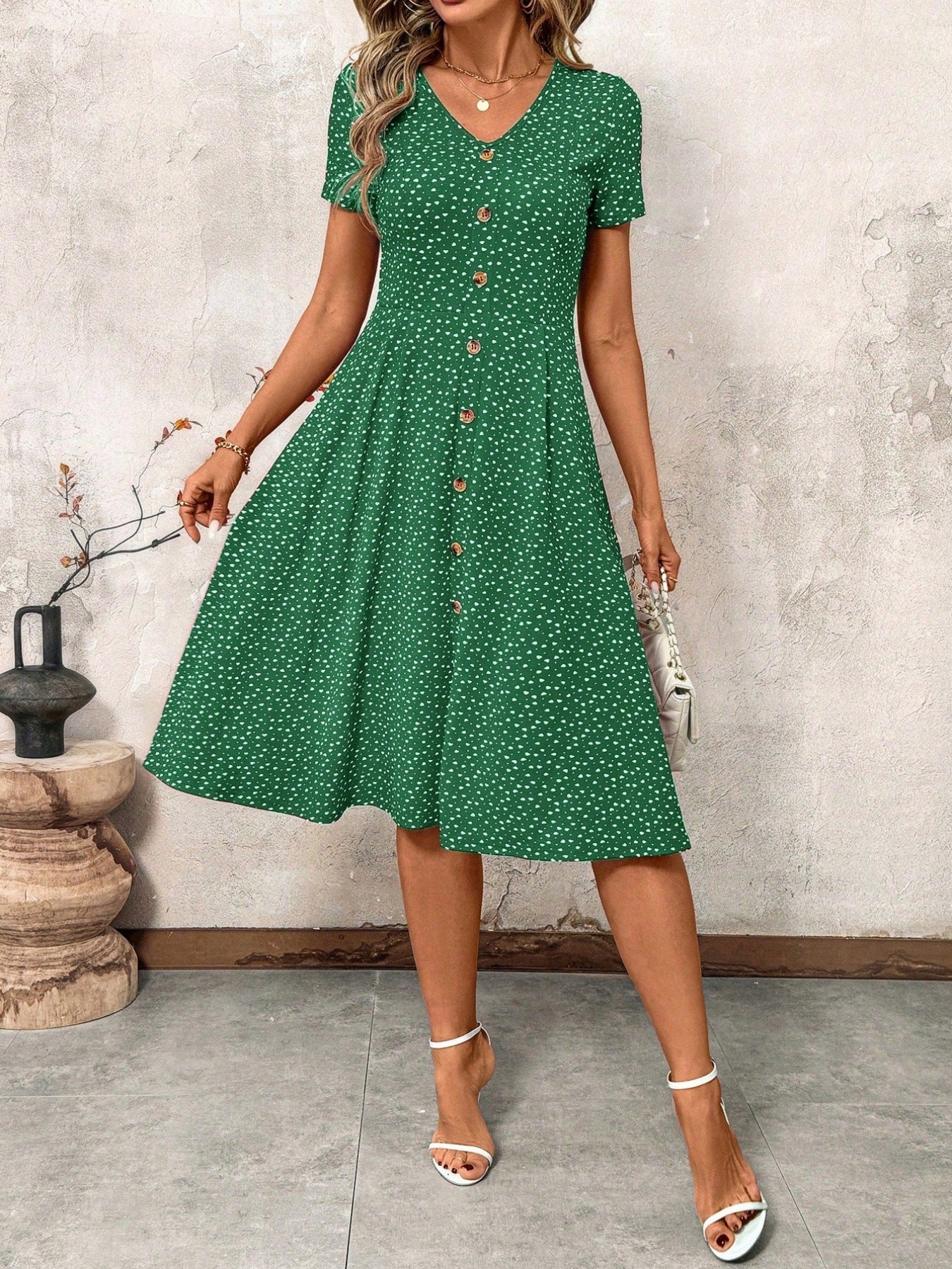VIVETTE™ - Polka Dot Button-Front Dress