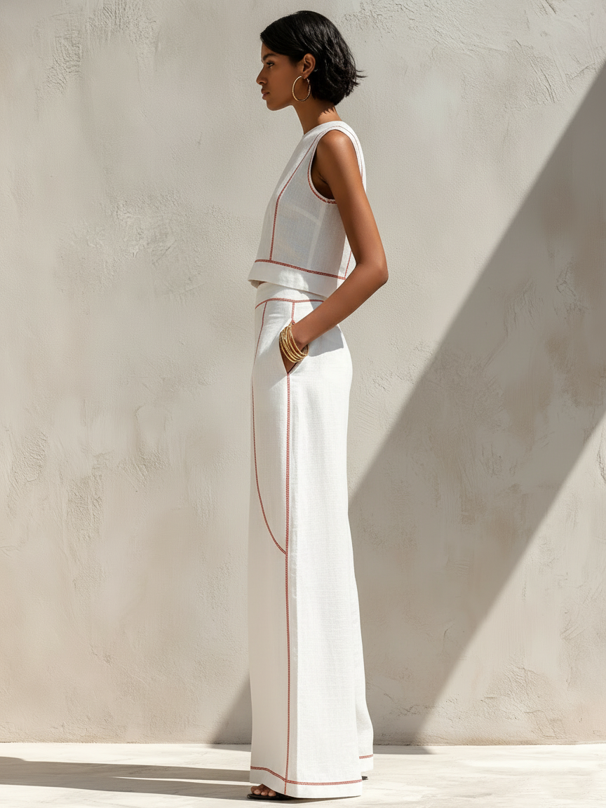 Teagan™ | Elegant Contrast-Stitched Two-Piece Pants Set
