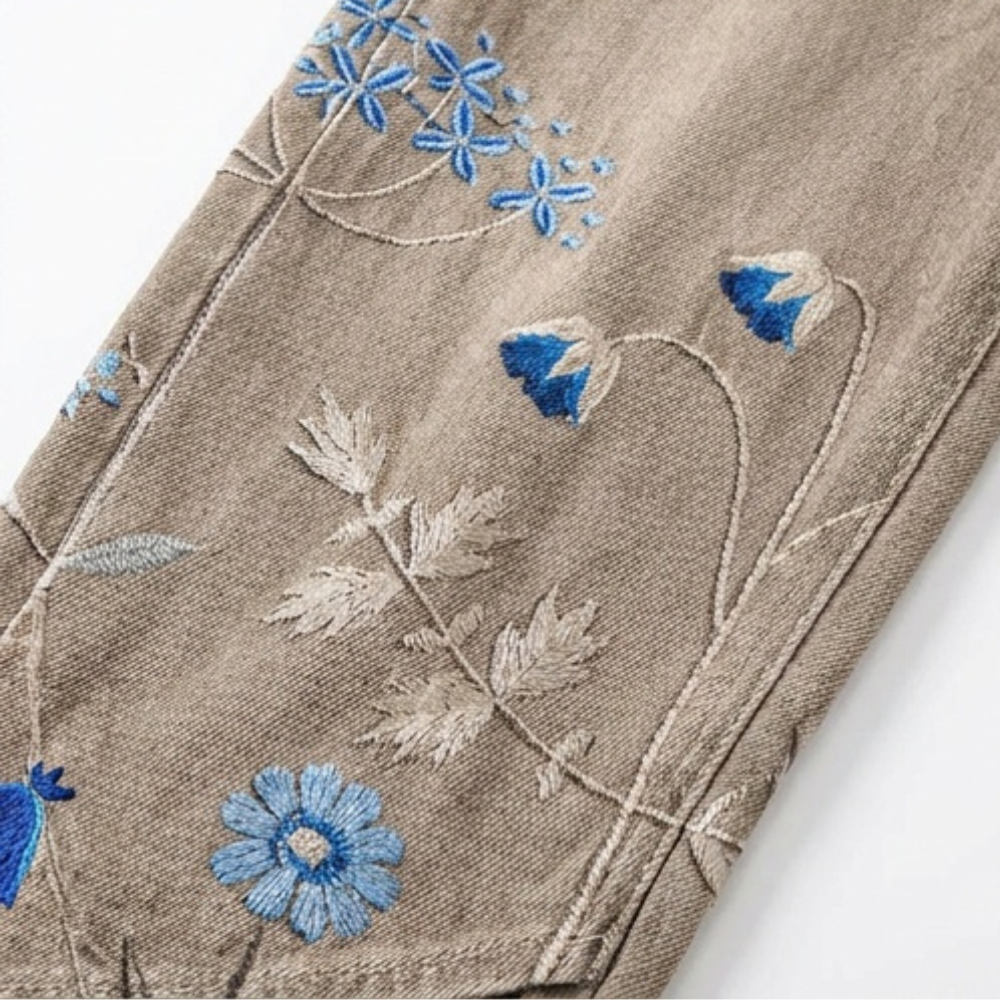 Emma™ | Embroidered Wide-Leg Tulip Hem Jeans