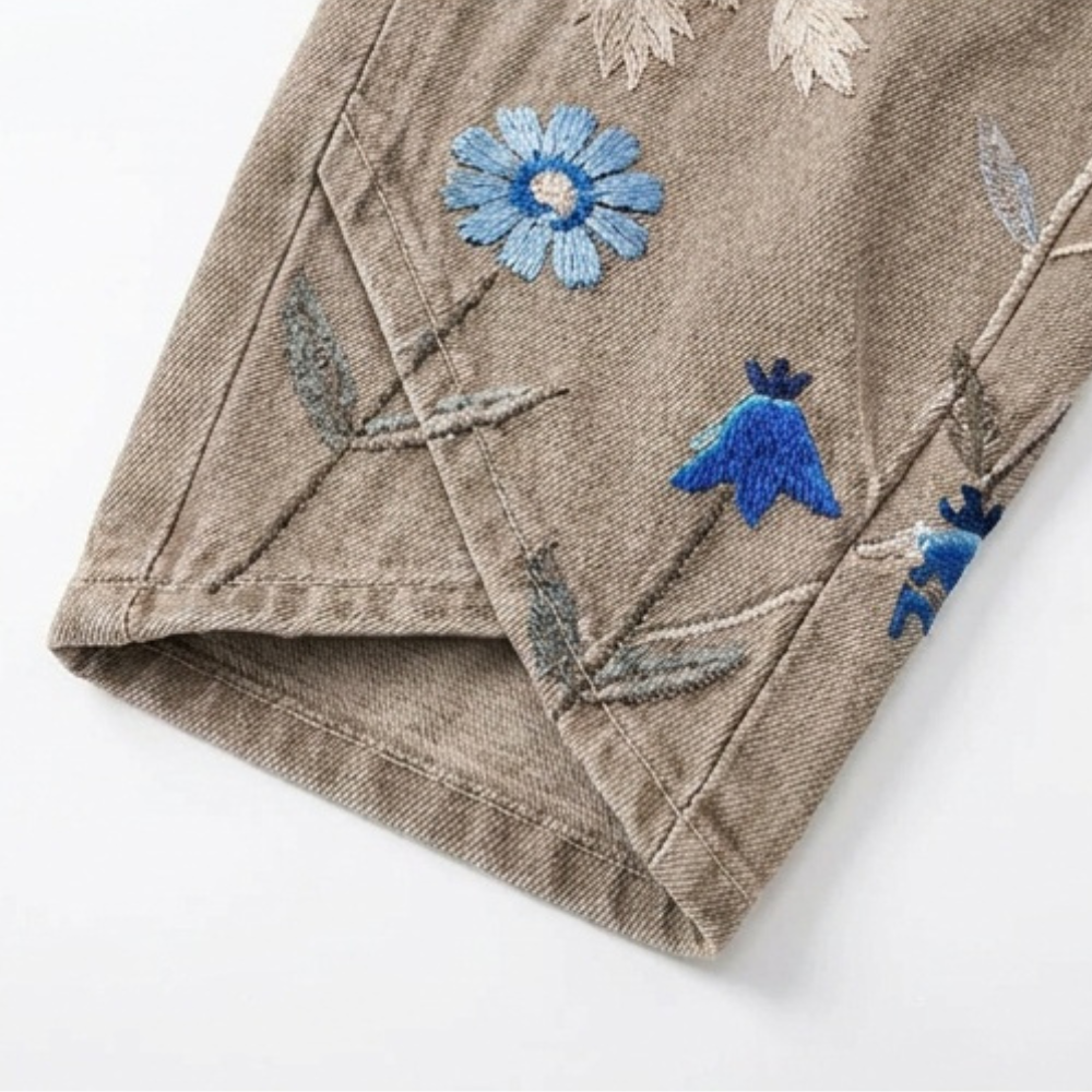 Emma™ | Embroidered Wide-Leg Tulip Hem Jeans