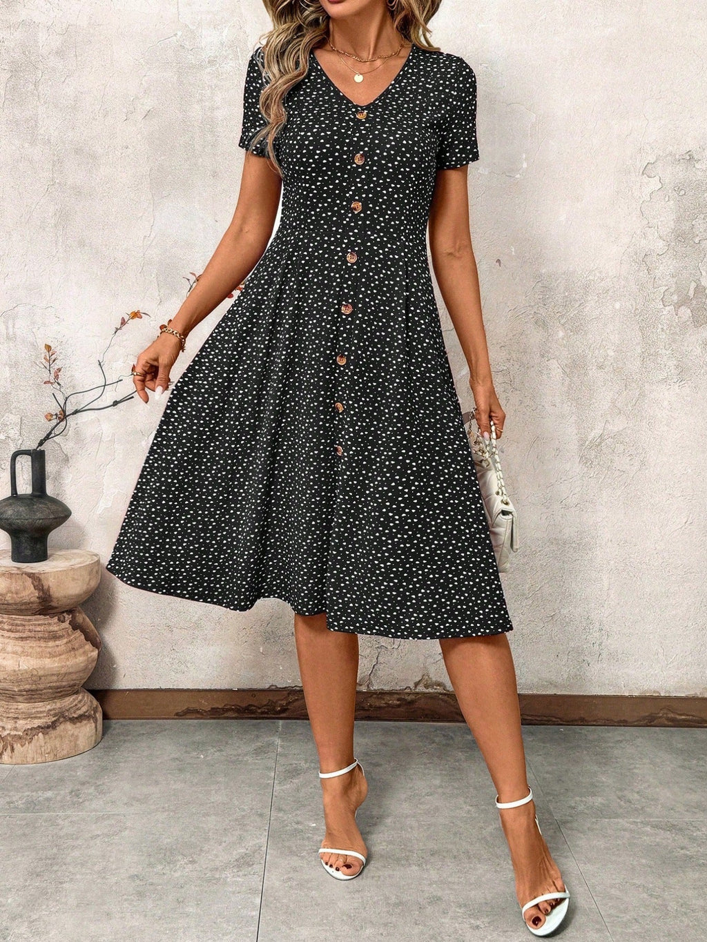 VIVETTE™ - Polka Dot Button-Front Dress